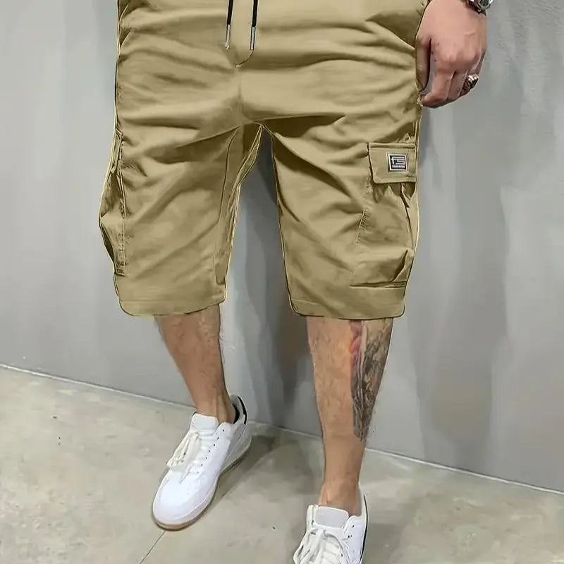 Men’s shorts set — brown/black/dark navy blue/green — slanted cargo pockets — versatile casual wear — everyday use — men’s cargo shorts Beige,father'sdaygifts