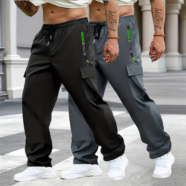 Men's Multi-Pack Cargo Work Pants - Lightweight Stretch Waist Activewear with Multiple Pockets, Comfortable Fit Casual Athletic Men's Wear, Plain Outdoor to Office Menswear