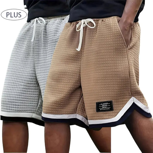 Men's Plus Size Waffle Knit Baggy Cloth Shorts (2 Pack) - Elastic Drawstring Waist, Breathable Soft Fabric, Solid Color Versatile Design, Casual Chic Men's Clothing for Summer Streetwear, Gray