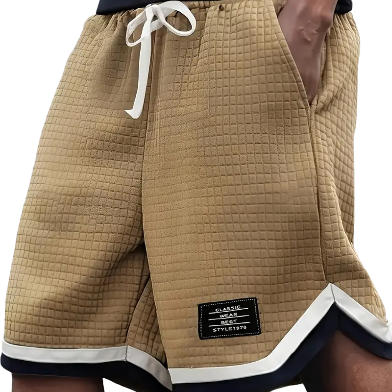 Men’s Plus-Size Knitted Waffle Shorts - Menswear Bottoms with Elastic Drawstring Waist, Stretchy Breathable Soft Fabric, Plain Gray Plus Size Clothes Clothing for Summer Casual Driving OOTD