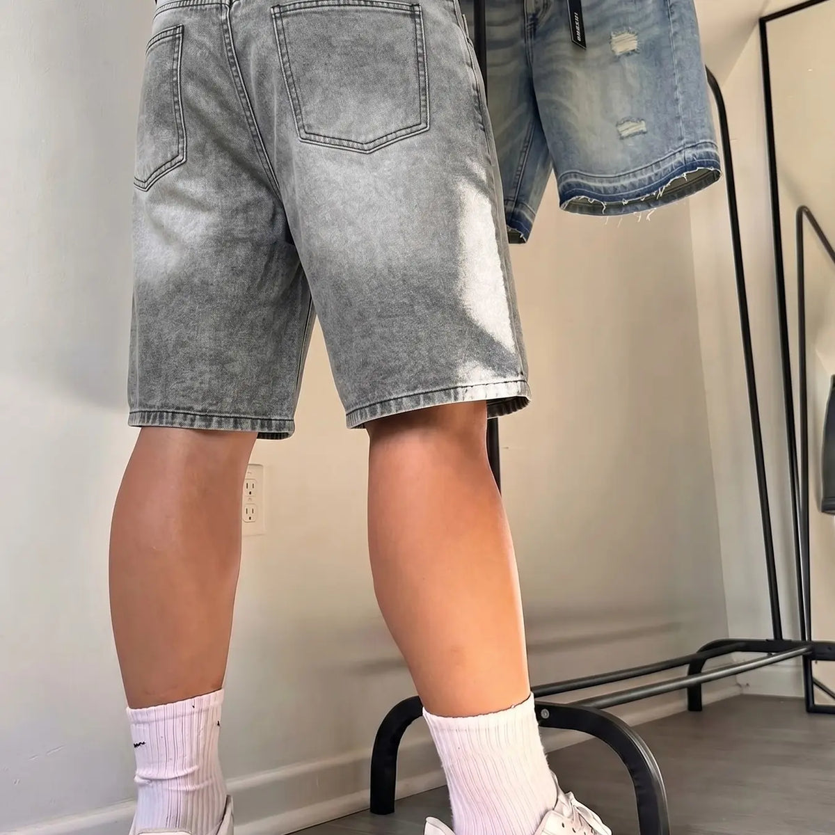 Summer Loose fit ripped 5-inch Loose Plain denim Jean shorts Cotton non-stretch straight cut, hip-hop streetwear street style, breathable & versatile, ideal for daily commuting casual wear