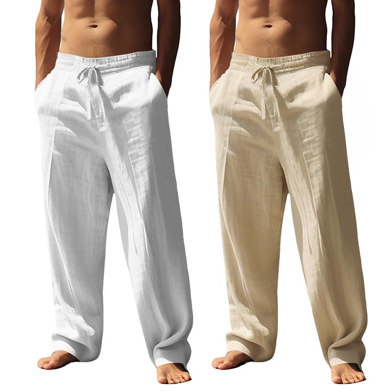 Men's Spring/Summer Solid Color Cotton and Hemp Casual Pants, Casual Outdoor Home Straight Tube Loose Sports Pants