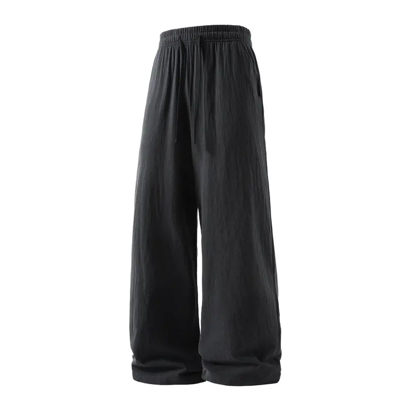 Men's 2-Pack Casual Linen-Cotton Blend Drawstring Pants, Baggy Fit, Lightweight, Anti-Wrinkle, Non-See-Through Menswear Trousers