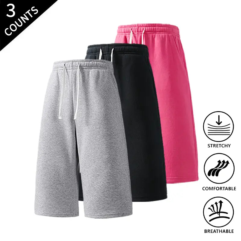 Men's 3-Pack Knee-Length Baggy Oversized Loose Drawstring Casual Long Shorts, Urban Street Fashion Menswear Bottoms