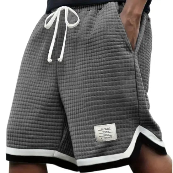 Men’s Plus-Size Knitted Waffle Shorts - Menswear Bottoms with Elastic Drawstring Waist, Stretchy Breathable Soft Fabric, Plain Gray Plus Size Clothes Clothing for Summer Casual Driving OOTD