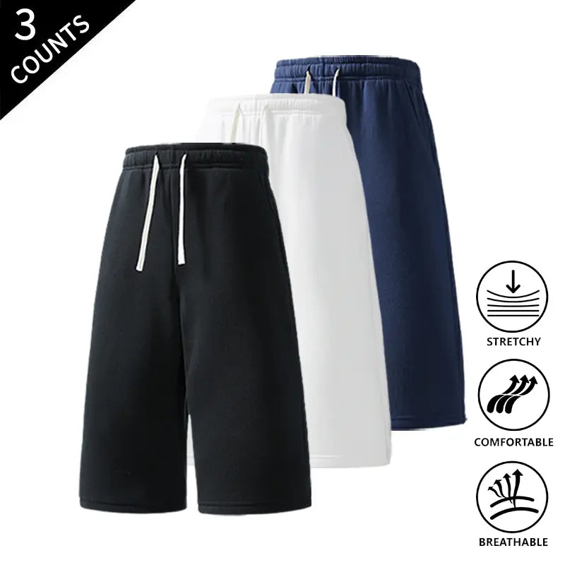 Men's 3-Pack Knee-Length Baggy Oversized Loose Drawstring Casual Long Shorts, Urban Street Fashion Menswear Bottoms