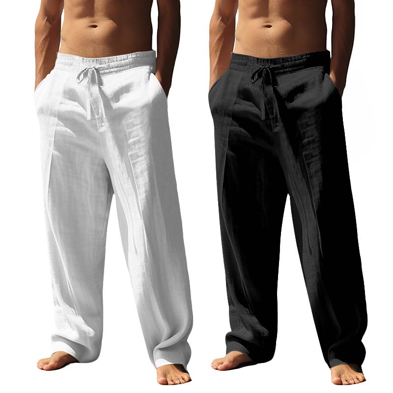 Men's Spring/Summer Solid Color Cotton and Hemp Casual Pants, Casual Outdoor Home Straight Tube Loose Sports Pants