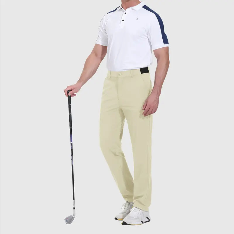 [CLEARANCE] GOPUNE Mens Fashion 4-Way Stretch Golf Pants Lightweight Quick-Dry Casual Work Pant with 3 Pockets Springtok Menswear Trouser Beige Plain Super Thinner Workwear