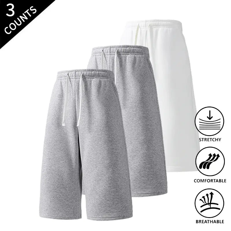 Men's 3-Pack Knee-Length Baggy Oversized Loose Drawstring Casual Long Shorts, Urban Street Fashion Menswear Bottoms