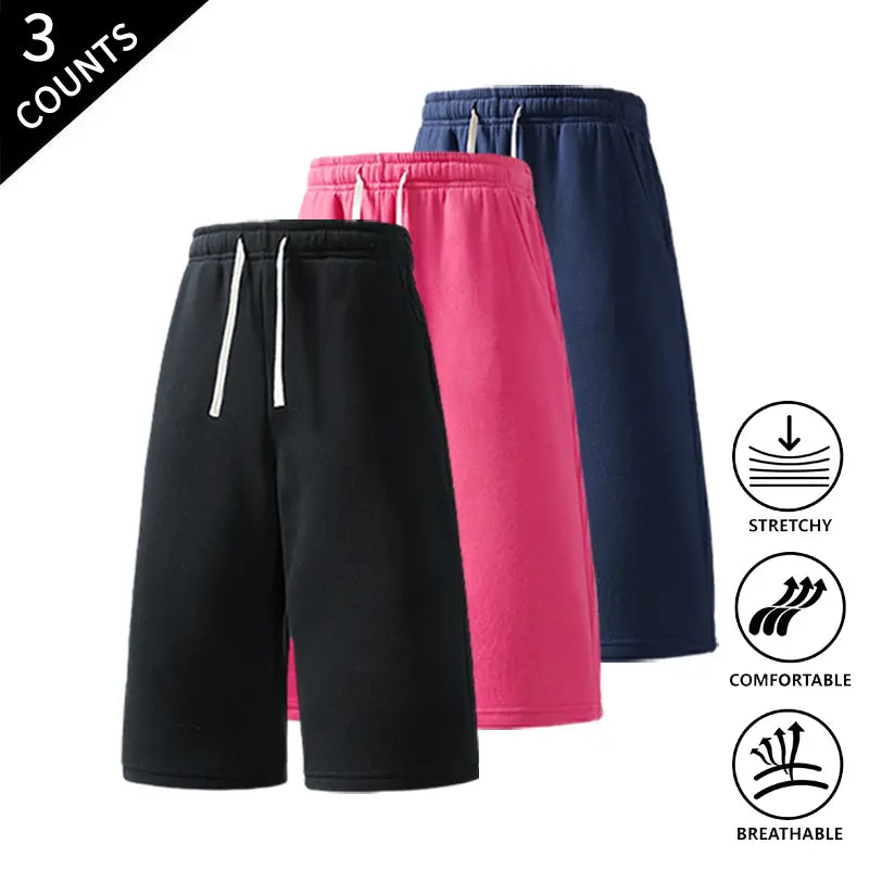 Men's 3-Pack Knee-Length Baggy Oversized Loose Drawstring Casual Long Shorts, Urban Street Fashion Menswear Bottoms