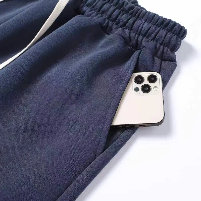 Men's Cotton Blend Casual Athletic Pants - All-Season, Casual Comfy Fit, Loose-Fit, Mid-Waist, Straight Cut, Solid Color, Mid-Winter Long Pants with Pockets, Xlarge for Everyday Wear