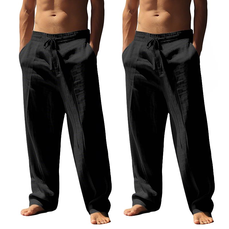 Men's Spring/Summer Solid Color Cotton and Hemp Casual Pants, Casual Outdoor Home Straight Tube Loose Sports Pants