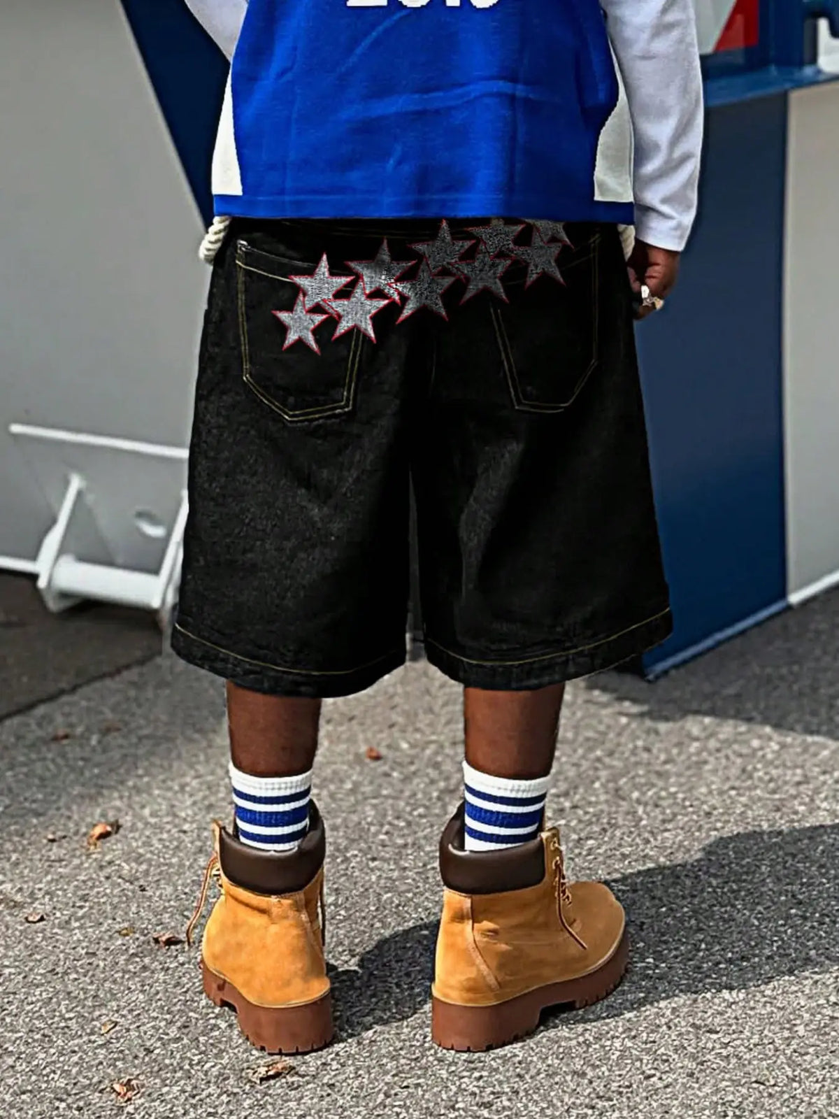 Men's American High Street Spider Embroidery Wide-Leg Denim Shorts, Straight-Leg Capri Pants, Casual Streetwear Shorts