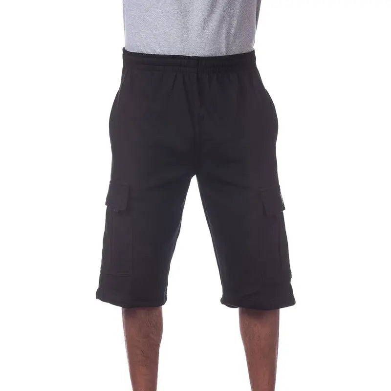 Pro Club Men's Cargo Sweat Shorts - 6 Pockets, Fleece Cotton-Polyester Fabric, Elastic Relaxed Cozy Hip Hop Fit, Cold Wash Menswear, Beige Utility Shorts, S, 2X, Cute New Year Style