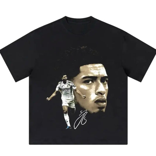 Women's Bellingham Retro Dual Image Short-Sleeve Loose T-Shirt - Unisex Soft Cotton Classic Tee, Player Portrait & Signature Graphic, Casual Streetwear Match Day Top