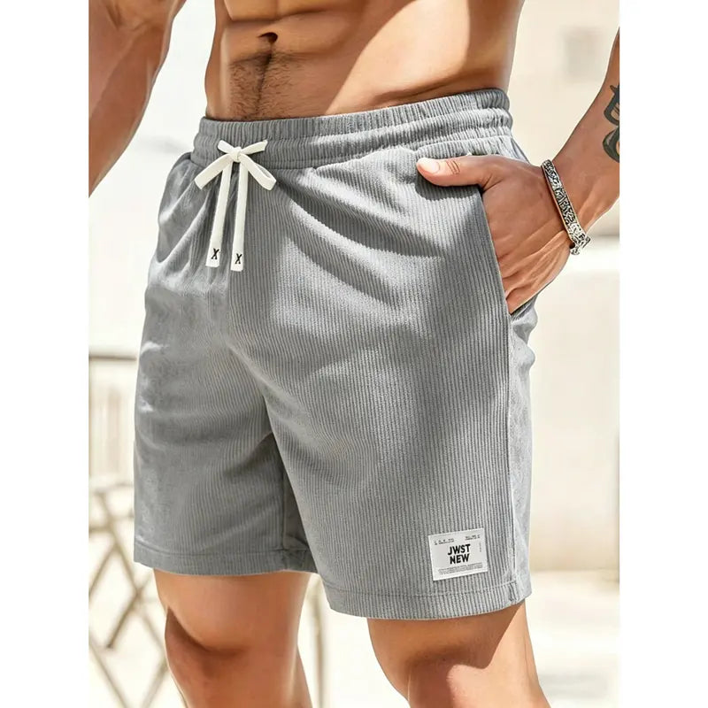 Men's drawstring waist shorts casual everyday wear - loose-fit summer shorts with standout letter print, breathable comfortable casual style for men, adjustable drawstring, versatile streetwear look