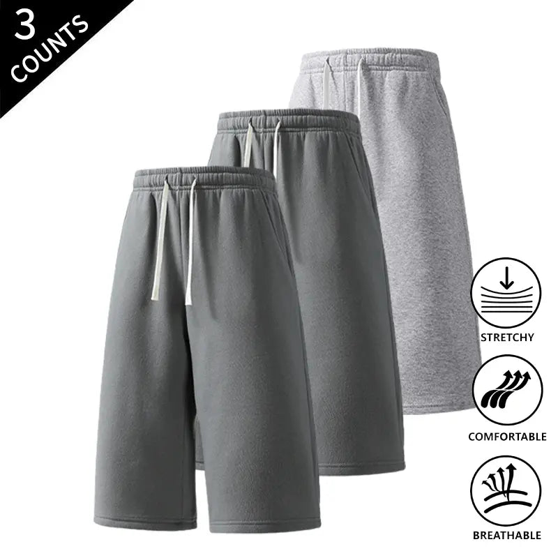 Men's 3-Pack Knee-Length Baggy Oversized Loose Drawstring Casual Long Shorts, Urban Street Fashion Menswear Bottoms