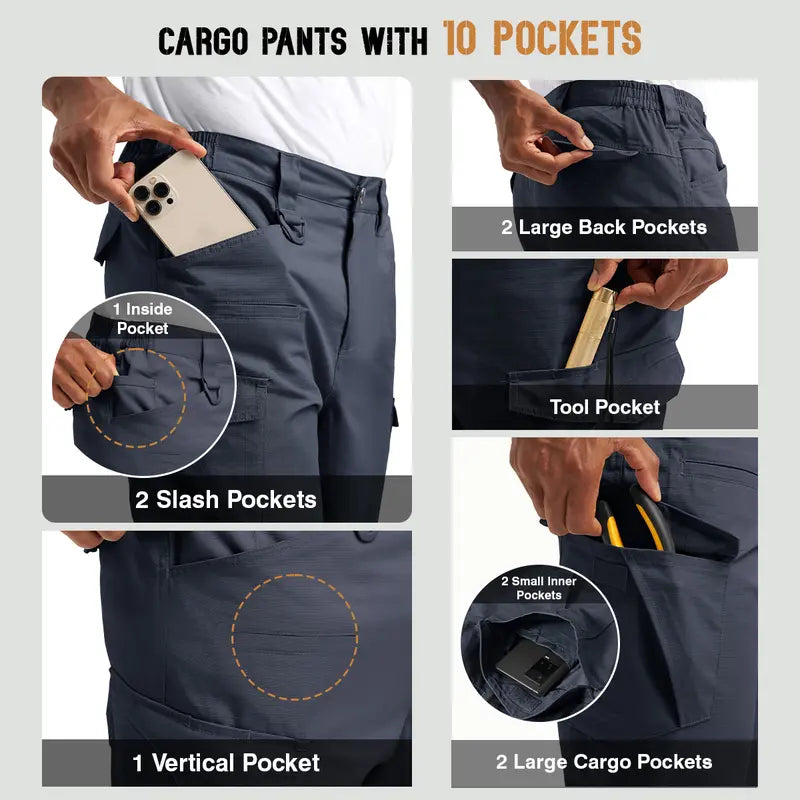 GOPUNE Men's Tactical Work Pants Lightweight Multi-Pocket Water Resistant Cargo Pants Ripstop Hiking Military Construction Outdoor Pants 10 Pockets #outdoorfun #bluecollar#workpants