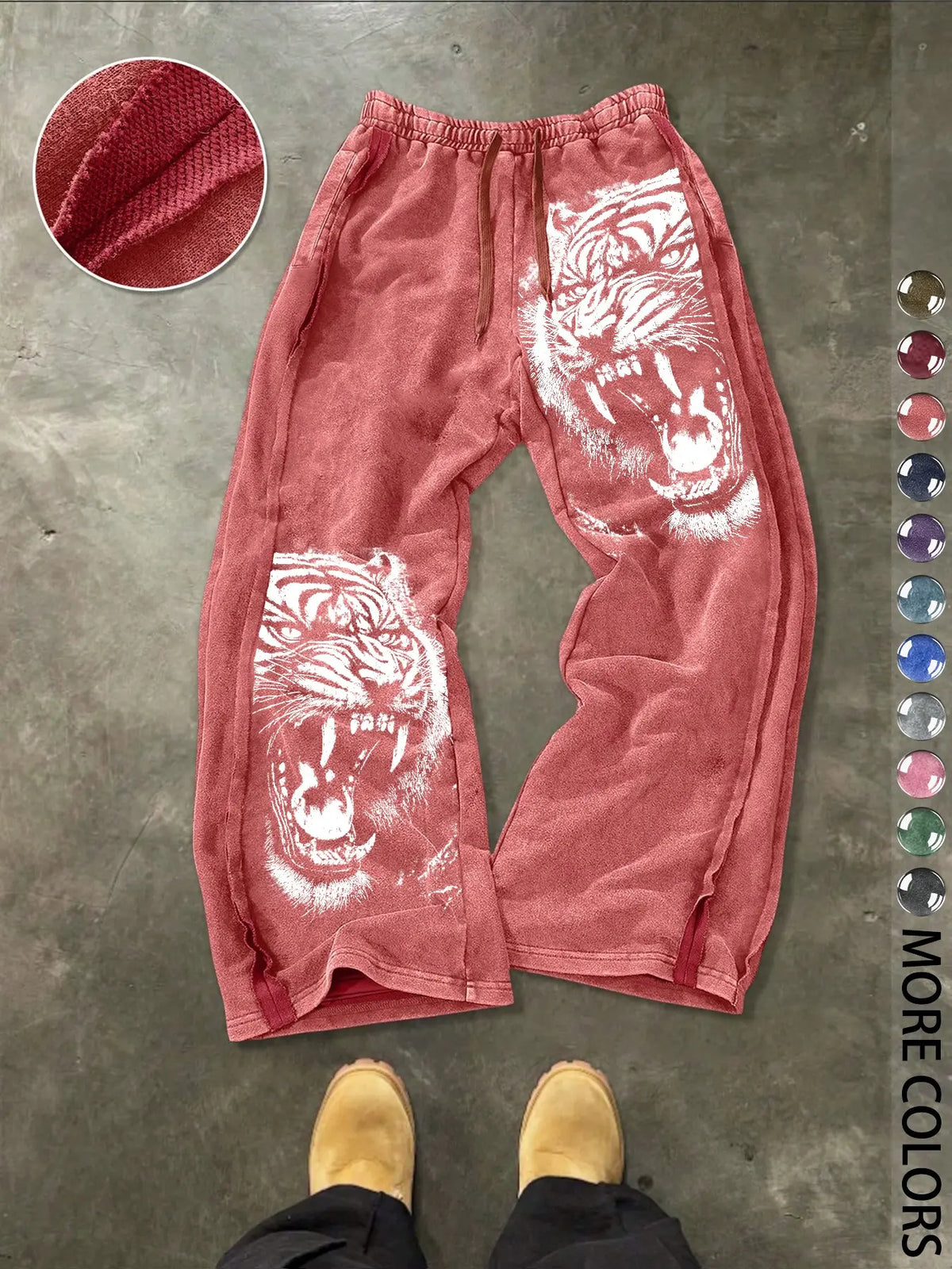 Men's Casual Loose Cotton Pants, Tiger Print, Street Style, Drawstring Waist, Ankle Length, All Seasons, Ideal for Outdoor & Gifts