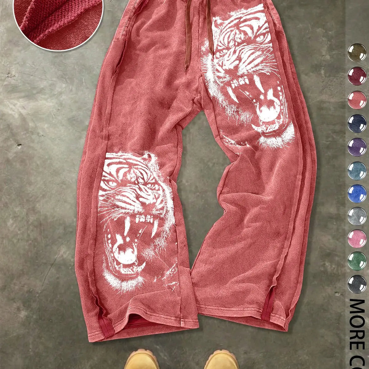 Men's Casual Loose Cotton Pants, Tiger Print, Street Style, Drawstring Waist, Ankle Length, All Seasons, Ideal for Outdoor & Gifts