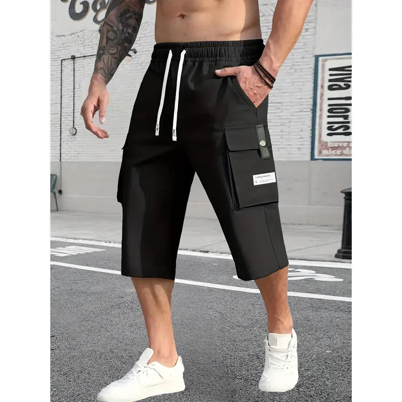 Men's 4-Pack Baggy Cargo Shorts - Menswear Oversized Loose-Fit Drawstring Shorts Set, Fashionable Street Style, Large Pockets, Ideal for Summer Outdoor Wear