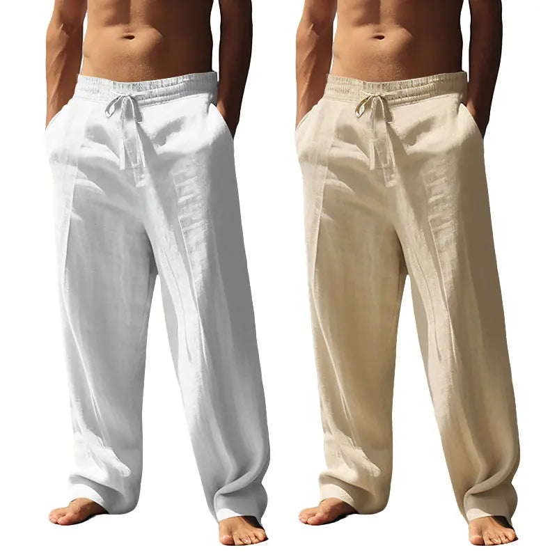 Men's Spring/Summer Solid Color Cotton and Hemp Casual Pants, Casual Outdoor Home Straight Tube Loose Sports Pants