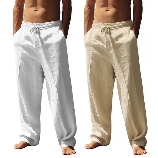Men's Spring/Summer Solid Color Cotton and Hemp Casual Pants, Casual Outdoor Home Straight Tube Loose Sports Pants