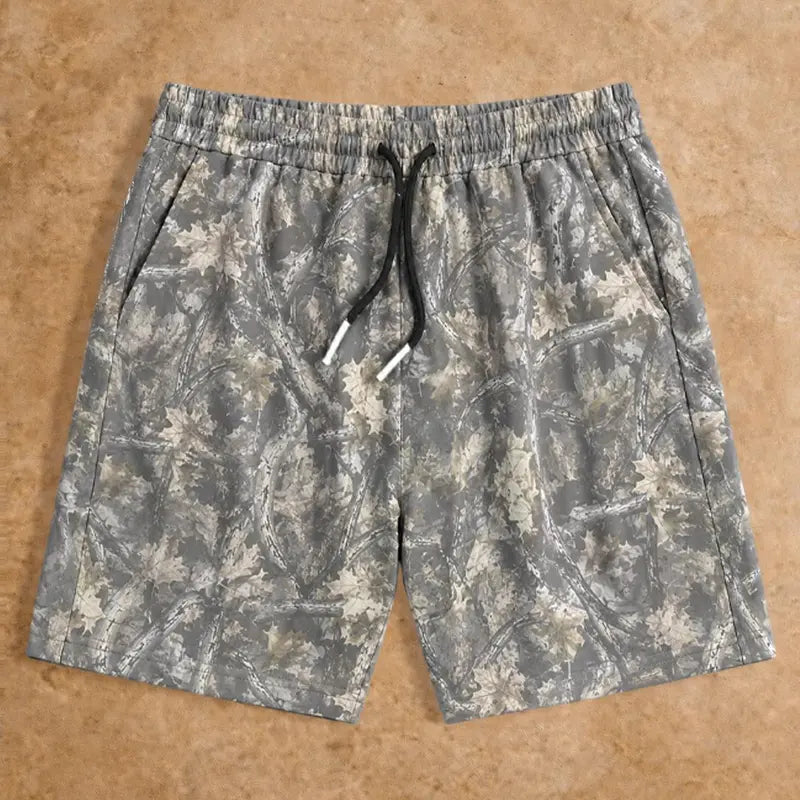 Men's H-Type Woven Casual Straight Shorts - Bold Digital Art Print, Stylish Street-Style Design, Elastic Waistband with Drawstring, Elastic Waist Moves with You, Summer-Ready Menswear