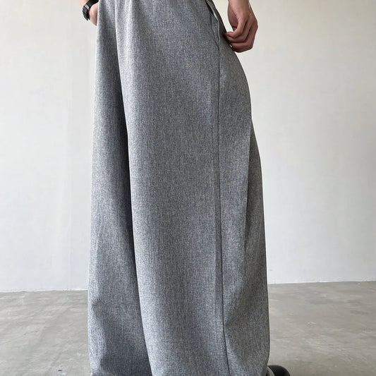 Unisex Casual Loose Oversized Wide Leg Pants, High Waisted Drop Crotch Pleated Design, Streetwear, Street Style & Commuter Wear, Versatile Long Trousers Drape, Menswear, Casual Wear Bottoms, Loose Fit Pants