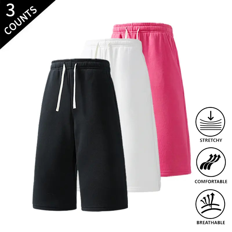 Men's 3-Pack Knee-Length Baggy Oversized Loose Drawstring Casual Long Shorts, Urban Street Fashion Menswear Bottoms