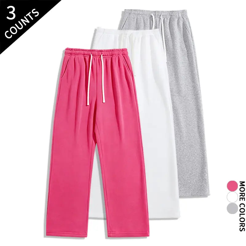 Men's 3-Pack Wide-Leg Athleisure Sweatpants - Soft Polyester Stretch Fabric, Drawstring Elastic Waist, Loose-Fit Full Length, Wide-Leg Street Fit for Daily Workout, Outdoors