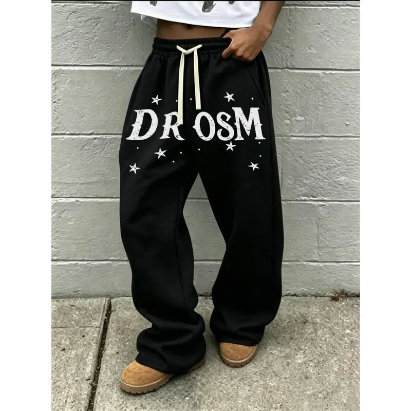 Men's Soft Knit Baggy Wide-Leg Loose Street-Style Menswear Pants, Plain Vertical Seam Detailing, 2 Basic Colorways - Black + Light Gray, Ideal for Casual Wear, Hot Weather Skateboarding