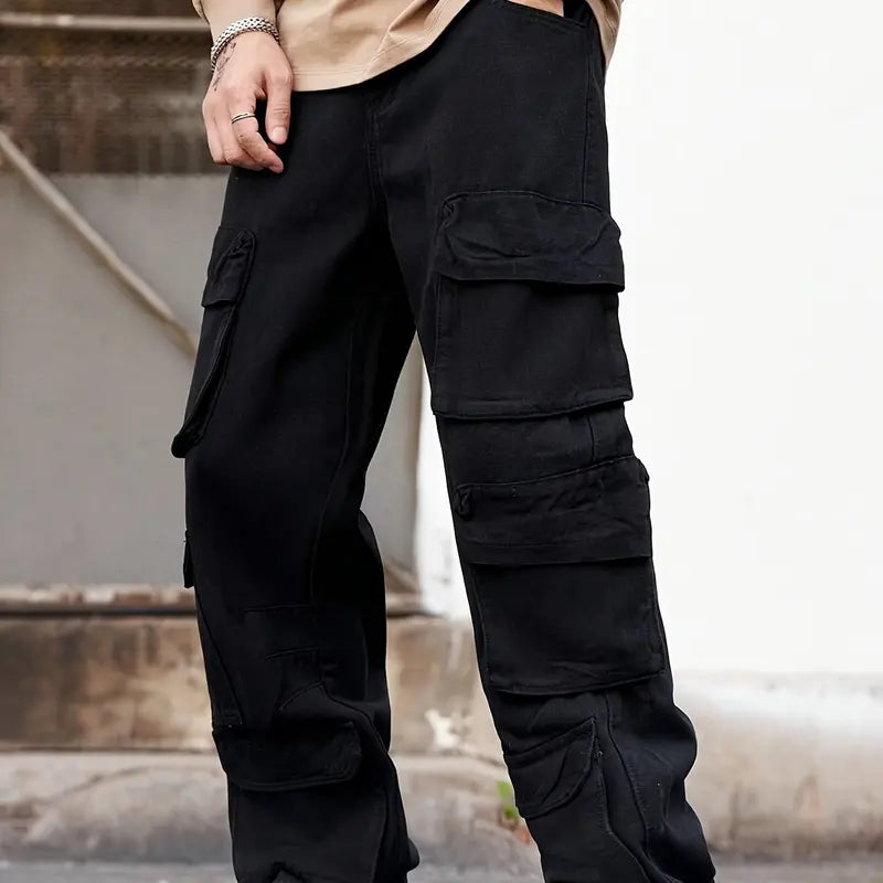 Men's Minimalist Loose-Fit Plain Trouser - Smooth Cotton-Blend Fabric with Smooth Surface, Multi-Pockets, Polyester, Viscose, Hand Wash, 4-Season Wear, 1 Pair (Casual Work Menswear Bottoms) Beige Pants