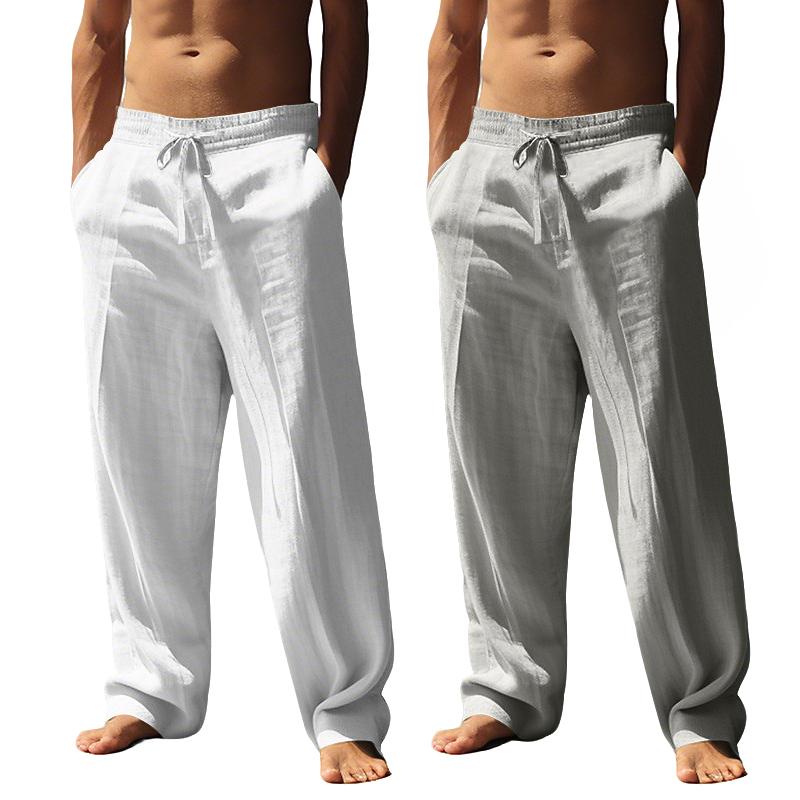Men's Spring/Summer Solid Color Cotton and Hemp Casual Pants, Casual Outdoor Home Straight Tube Loose Sports Pants