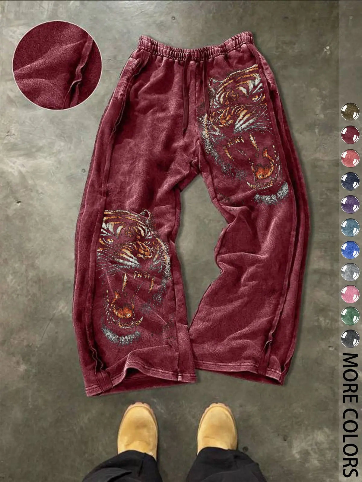 Men's Casual Loose Cotton Pants, Tiger Print, Street Style, Drawstring Waist, Ankle Length, All Seasons, Ideal for Outdoor & Gifts