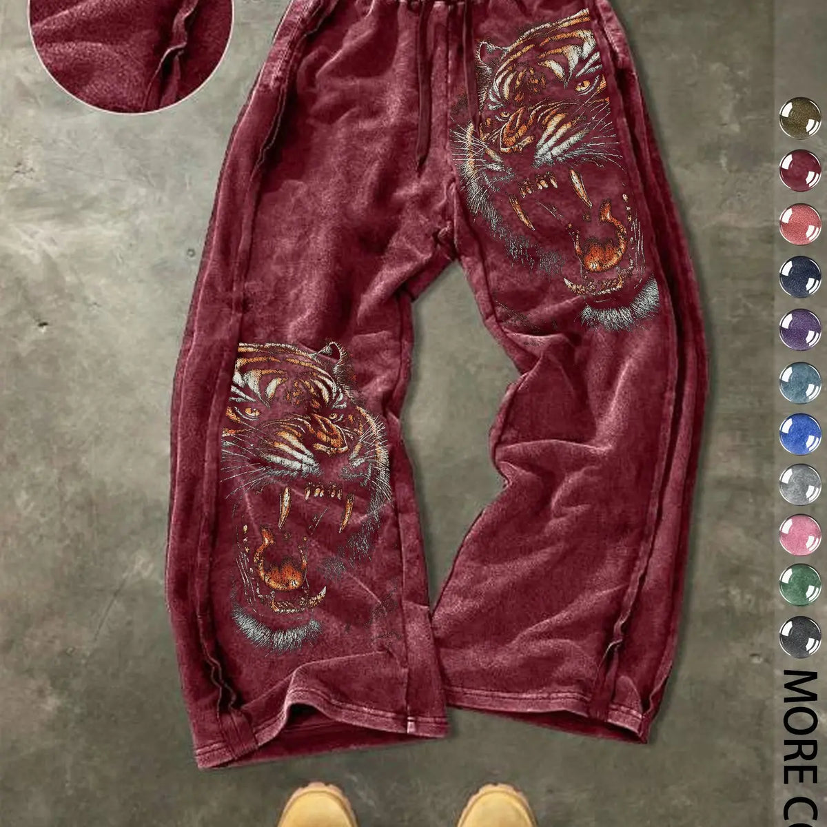 Men's Casual Loose Cotton Pants, Tiger Print, Street Style, Drawstring Waist, Ankle Length, All Seasons, Ideal for Outdoor & Gifts