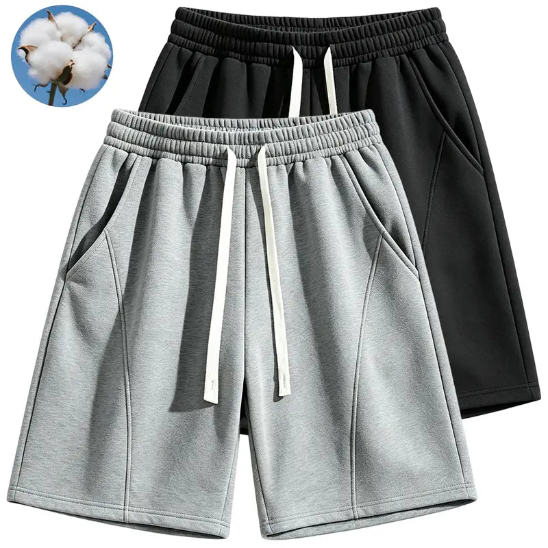 Men's 2-Pcs Baggy Polyester Gym Shorts - Male Clothing with Adjustable Drawstring, Elastic Comfortable Waist, Above-the-Knee Loose Workout Bottoms for Summer, Casual Back-to-School Wear, Adjustable Drawstring Men's Shorts