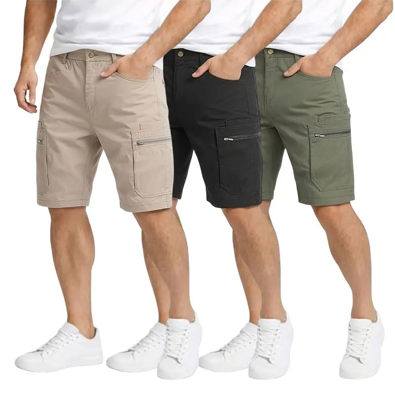 Clean Gent men’s casual cargo shorts with zippered pockets and a buttoned placket—ideal for outdoor hiking, summer leisure, work, golf, and outdoor fun.