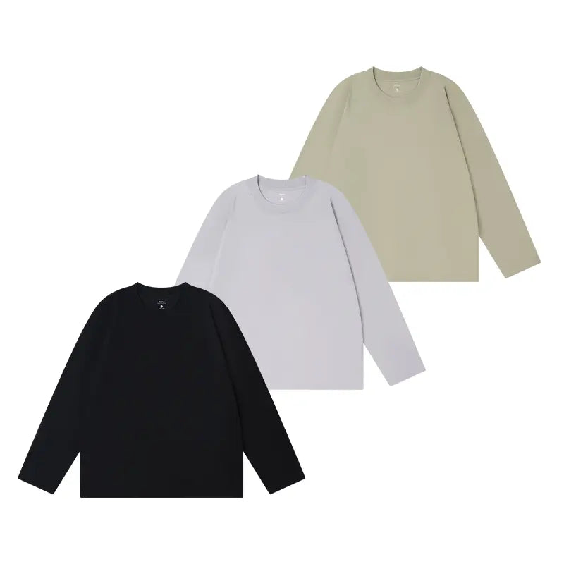 MIDMX Unisex Retro 100% Pure Cotton Heavyweight Plant-Dyed Long Sleeve Crewneck T-Shirt, Loose Fit Basic Top for Women’s Casual Streetwear, 2000S Vintage Style