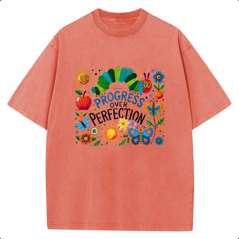 Holafish 2026 Pure Cotton Crewneck Oversized "The caterpillar" Printed Acid Wash T-Shirt Retro Graphic Printed Unisex Fashion Tees Deals For You Days Summer Deals For You Days