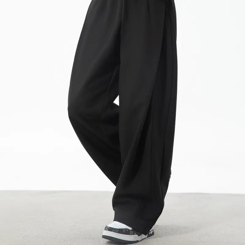 Men's High-Rise Comfy Long Pants - Baggy Wide-Leg, Pleated, Plain, Below the Ankle, Machine-Washable Retro Streetwear Menswear Trousers