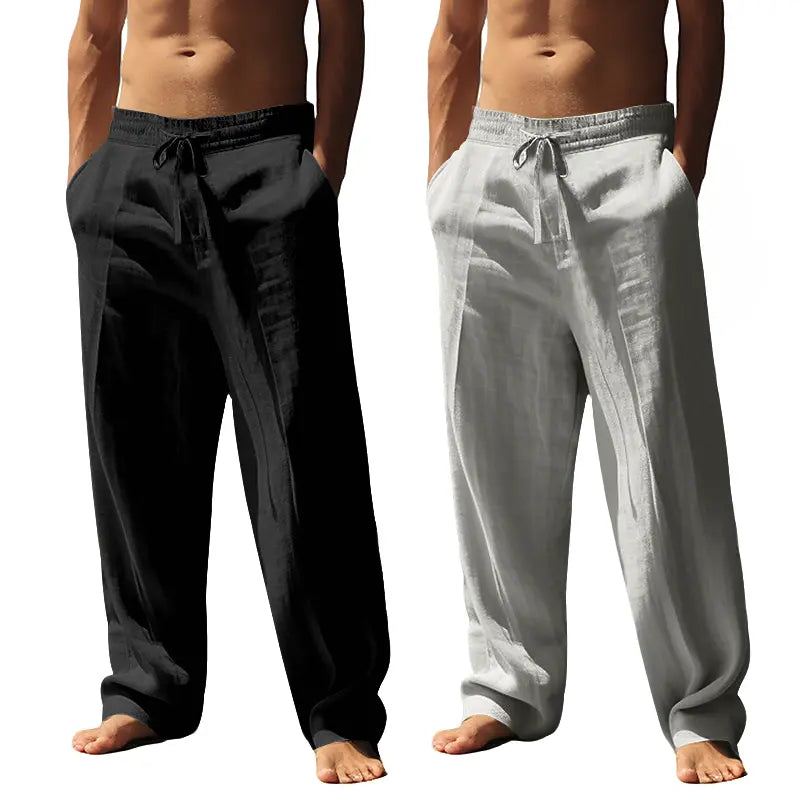 Men's Spring/Summer Solid Color Cotton and Hemp Casual Pants, Casual Outdoor Home Straight Tube Loose Sports Pants