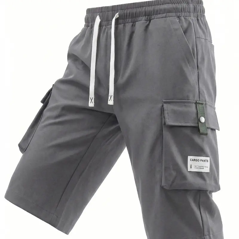 Men's Regular Woven Non-Stretch Fabric Cargo Shorts 5-Pack - 7/8 Knee Length, Mid-Waist, Loose Baggy Style, Elastic Drawstring Waist, Large Pockets, Letter Patch Design, Summer Casual Athletic Bottoms