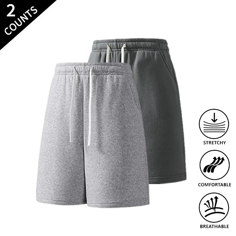 2-Pack Men’s Casual Sweat Shorts, Elastic Drawstring Waist, Comfortable Loose Fit Lounge & Streetwear Shorts for Everyday Wear