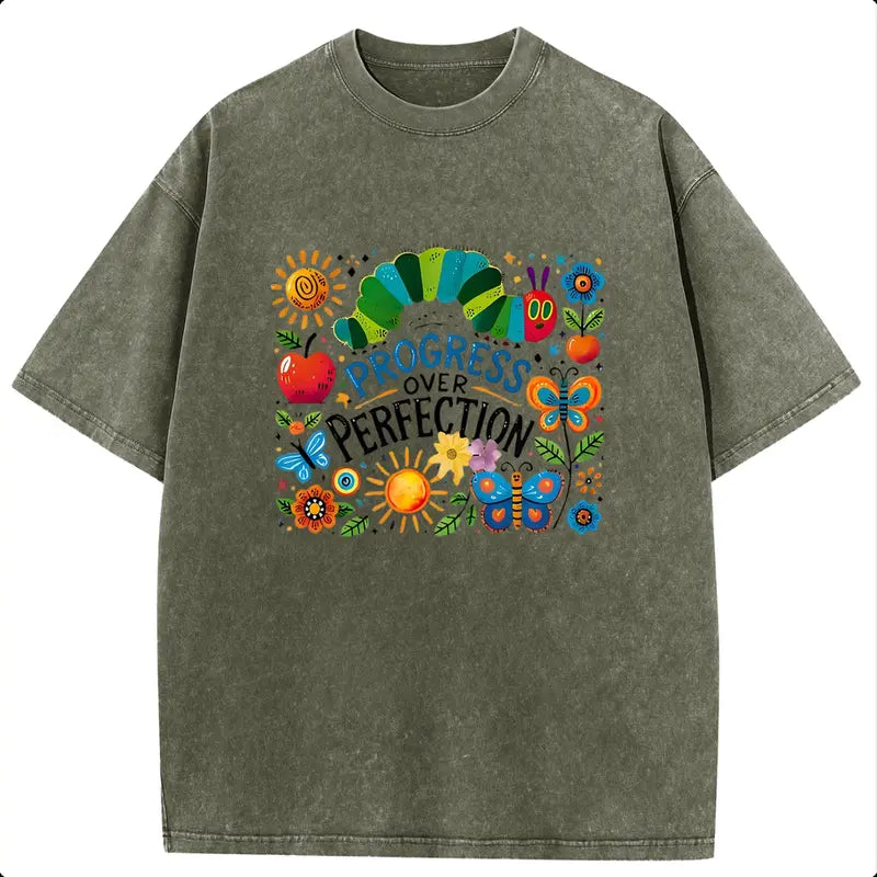 Holafish 2026 Pure Cotton Crewneck Oversized "The caterpillar" Printed Acid Wash T-Shirt Retro Graphic Printed Unisex Fashion Tees Deals For You Days Summer Deals For You Days