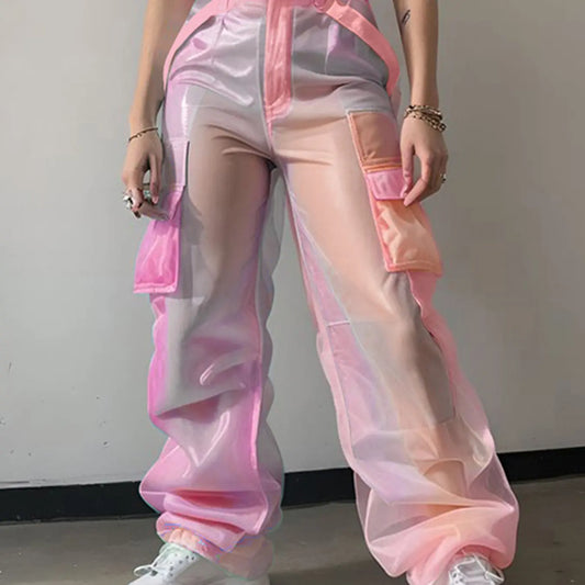 INCERUN Men's Fashion Sexy Print Gradient Rainbow Transparent Polyester Long Pants, Button Fly Pants, Casual Pants, Casual Trousers, Casual Wear Bottoms, Summer Streetwear Party, Stylish and Trendy