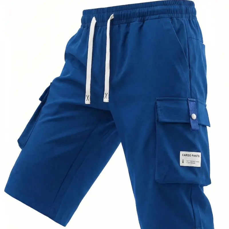 Men's Regular Woven Non-Stretch Fabric Cargo Shorts 5-Pack - 7/8 Knee Length, Mid-Waist, Loose Baggy Style, Elastic Drawstring Waist, Large Pockets, Letter Patch Design, Summer Casual Athletic Bottoms