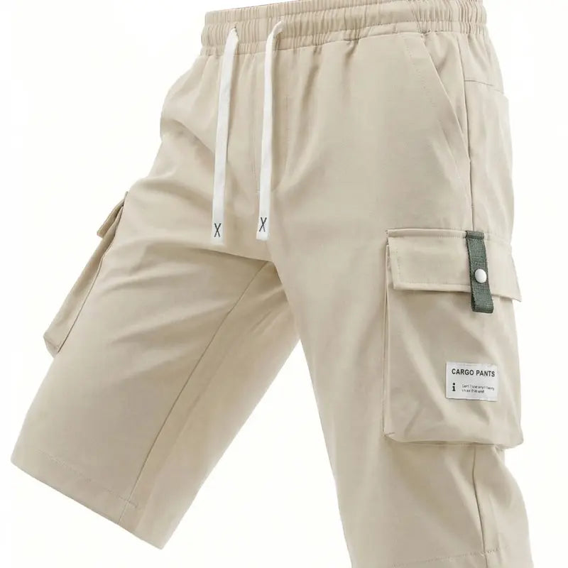 Men's Regular Woven Non-Stretch Fabric Cargo Shorts 5-Pack - 7/8 Knee Length, Mid-Waist, Loose Baggy Style, Elastic Drawstring Waist, Large Pockets, Letter Patch Design, Summer Casual Athletic Bottoms
