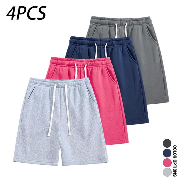 Pack of 4 men’s summer casual shorts: drawstring waist, skin-friendly and breathable, versatile loose fit for everyday wear, leisure, sports, and fitness.summervibes
