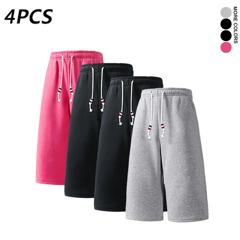 SPEEALER Men’s 4PCS Baggy Oversized Loose-Fit Mid-Length Long Sweat Shorts, 7/8 Length, Drawstring Elastic Waist, Casual Bottoms